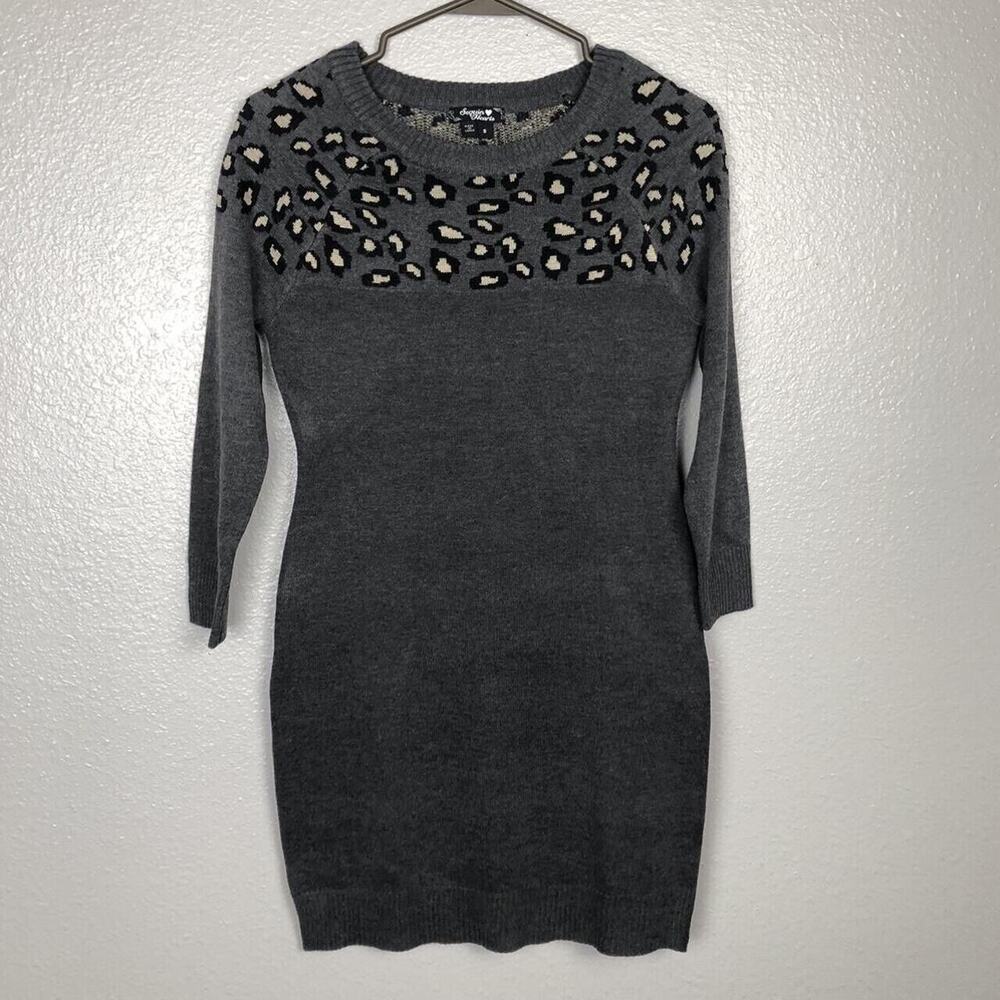 Sequin Hearts Juniors Size Small Bodycon Animal Print Sweater Dress Leopard Spot